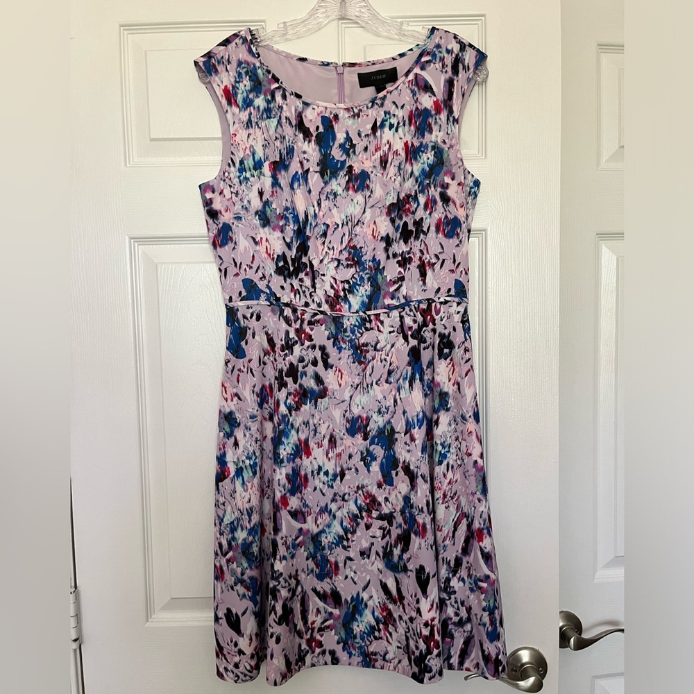 J.Crew Fit and Flare Sleeveless Watercolor Floral Dress Purple
